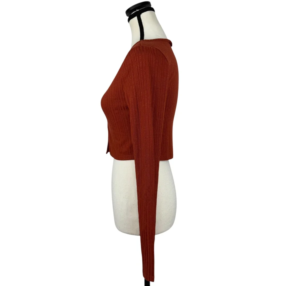 Womens Y2K Crop Top Small Orange Ribbed Fitted Minimalist Festival Cardigan NWT